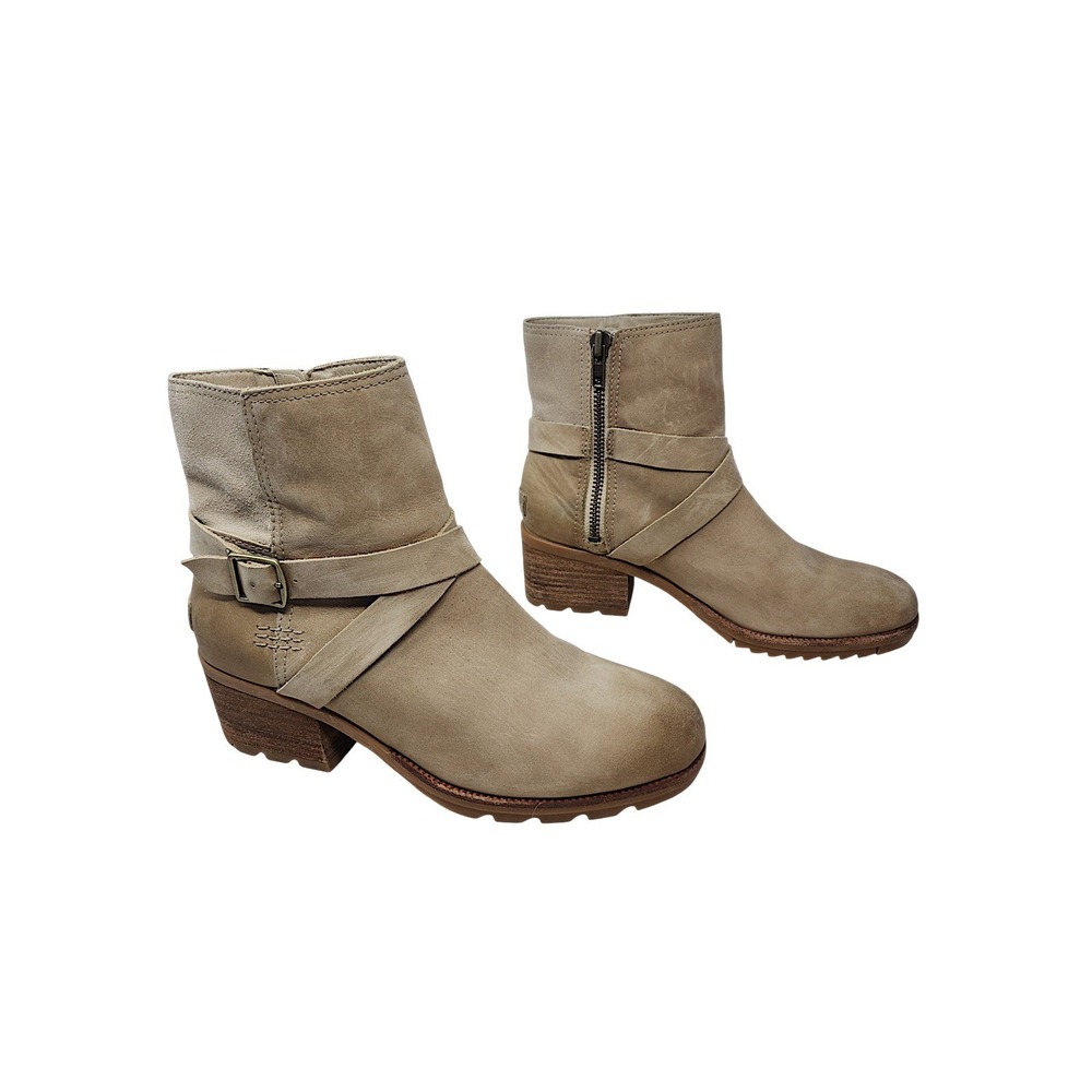 SOREL Cate Buckle Bootie 8 Women Leather Ankle Boot NL3708-251 Lug Sole Gorpcore